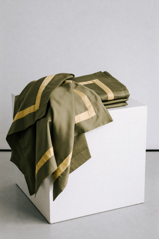 Khaki with dark gold wide trim №2