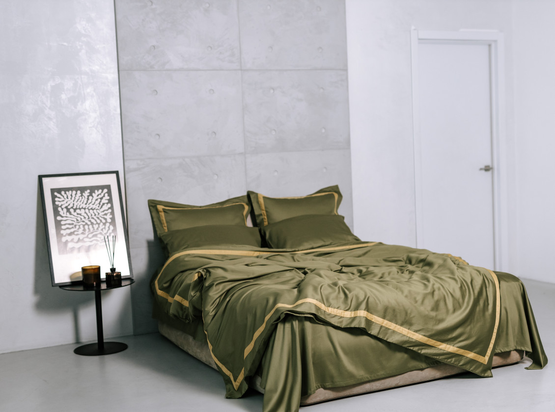 Khaki with dark gold wide trim №3