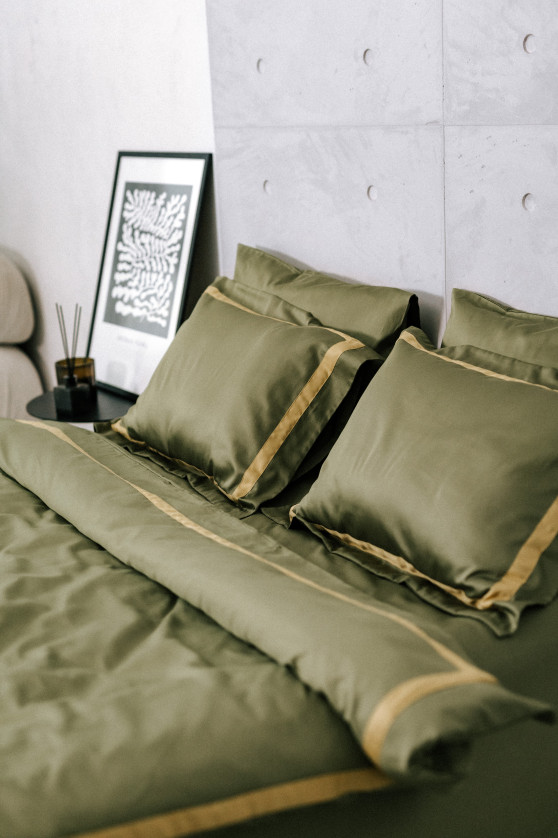 Khaki with dark gold wide trim №1