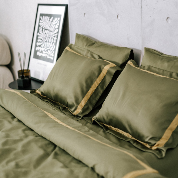 Khaki with dark gold wide trim